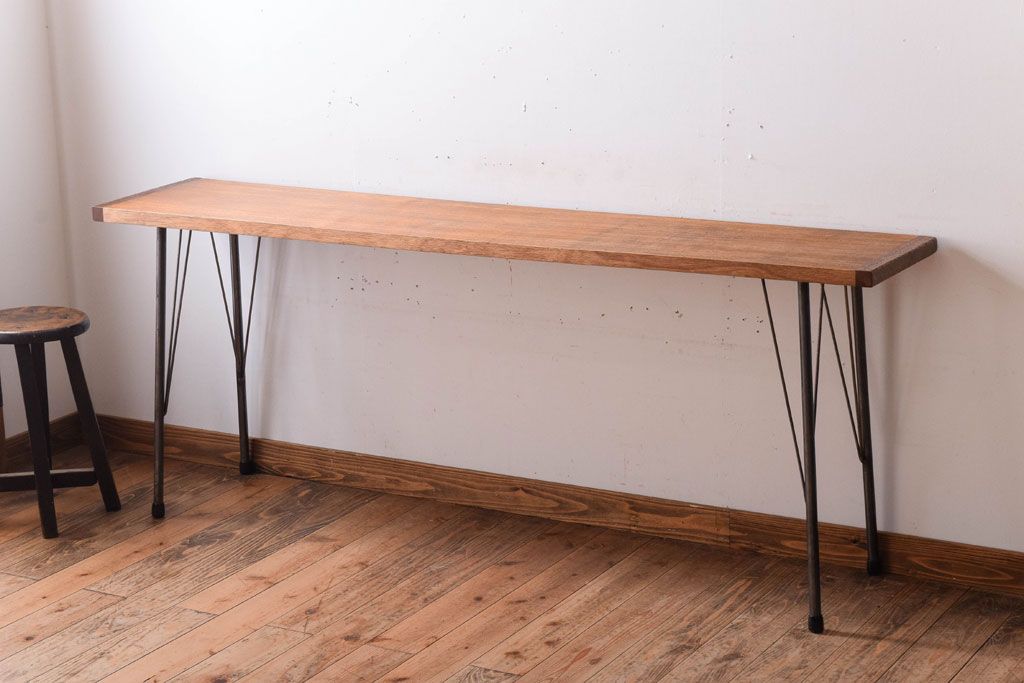 アンティーク家具　古材一枚板天板!鉄脚テーブル(作業台、机)(2)