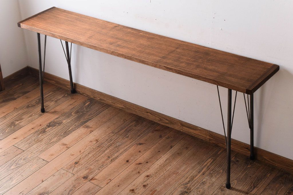 アンティーク家具　古材一枚板天板!鉄脚テーブル(作業台、机)(2)