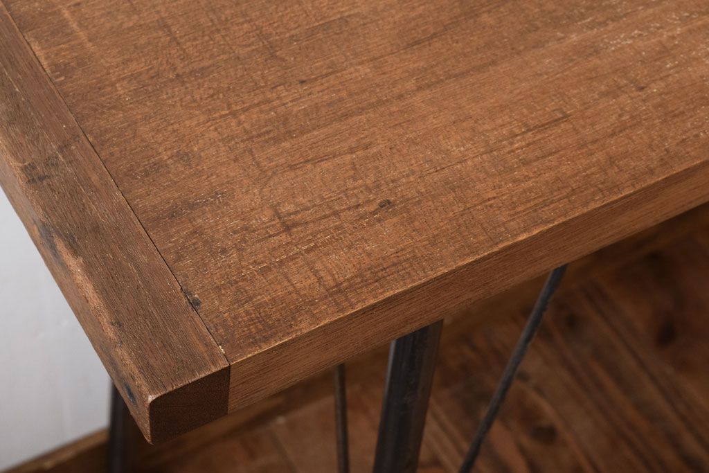 アンティーク家具　古材一枚板天板!鉄脚テーブル(作業台、机)(2)