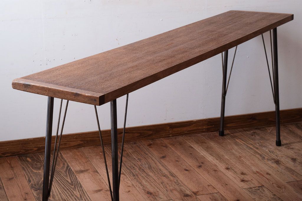 アンティーク家具　古材一枚板天板!鉄脚テーブル(作業台、机)(2)