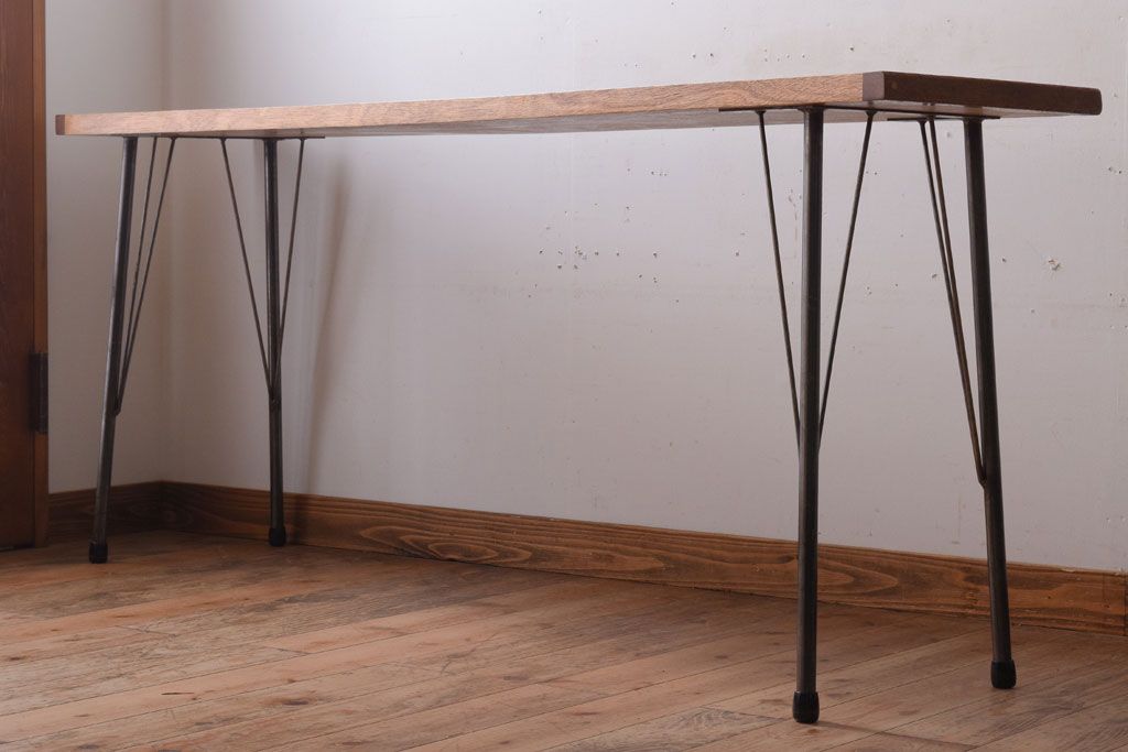 アンティーク家具　古材一枚板天板!鉄脚テーブル(作業台、机)(2)