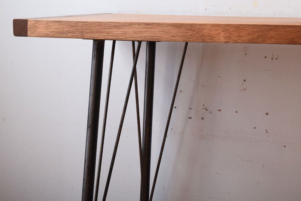 アンティーク家具　古材一枚板天板!鉄脚テーブル(作業台、机)(2)