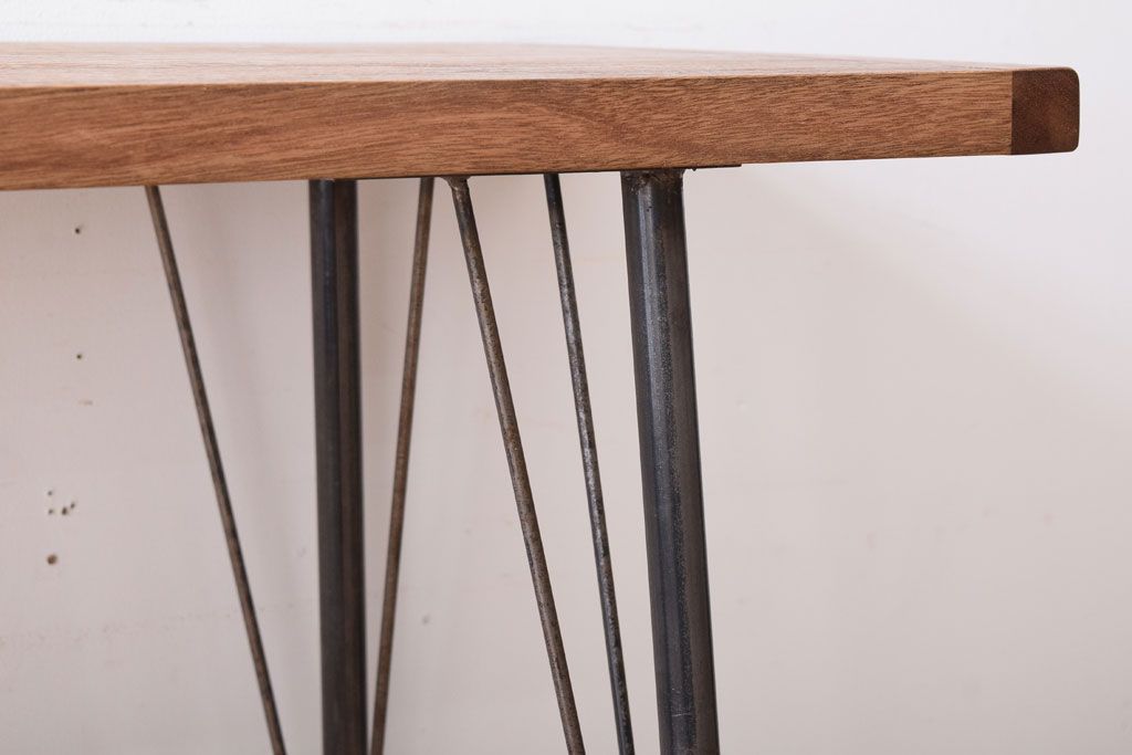 アンティーク家具　古材一枚板天板!鉄脚テーブル(作業台、机)(2)