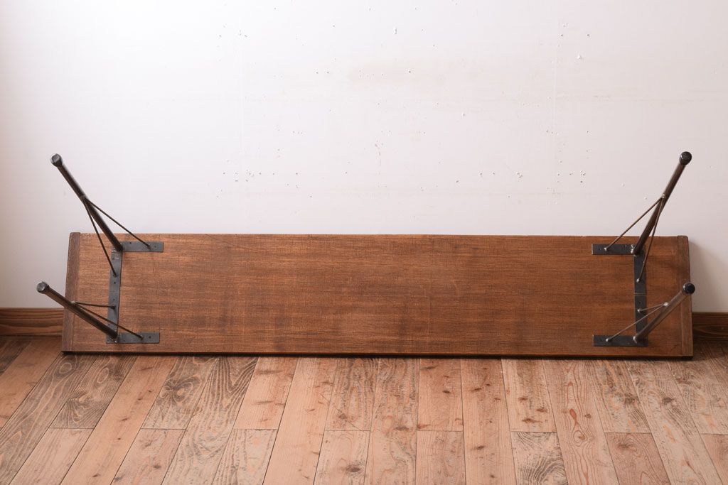 アンティーク家具　古材一枚板天板!鉄脚テーブル(作業台、机)(2)