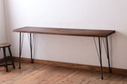 アンティーク家具　古材一枚板天板!鉄脚テーブル(作業台、机)(3)