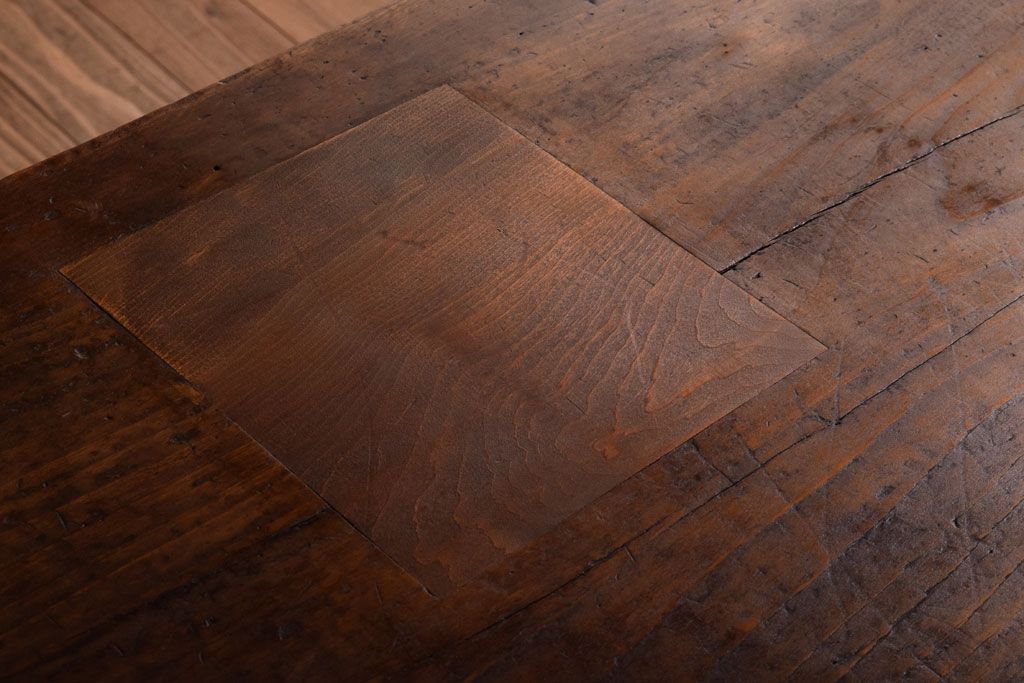 アンティーク家具　古材一枚板天板!鉄脚テーブル(作業台、机)(3)