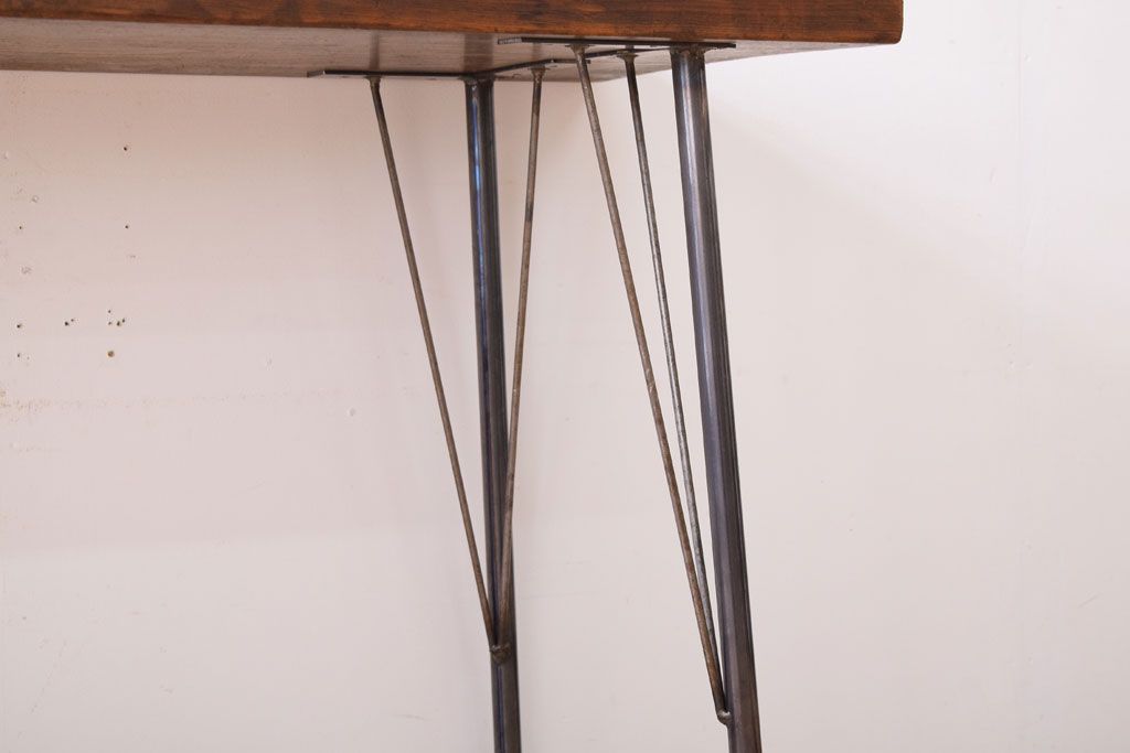 アンティーク家具　古材一枚板天板!鉄脚テーブル(作業台、机)(3)