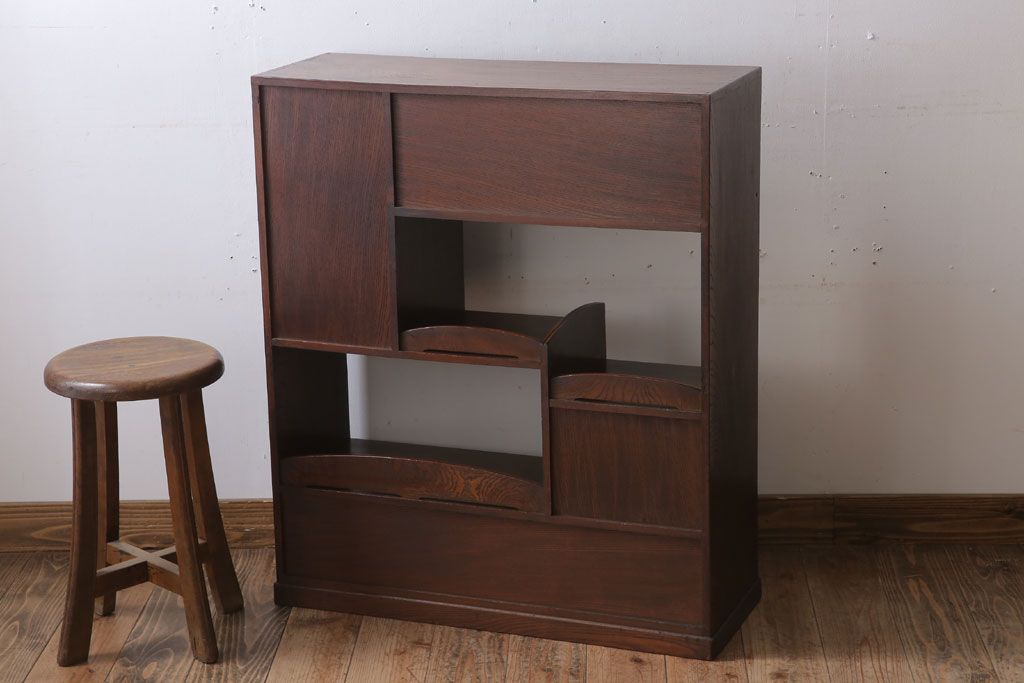 アンティーク家具　 明治大正期　古民具・骨董　玉杢!総欅材の上質な茶箪笥(茶棚)