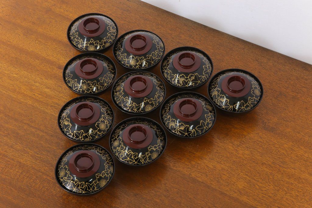 アンティーク雑貨　和製アンティーク　木製蒔絵椀10客セット(漆器)