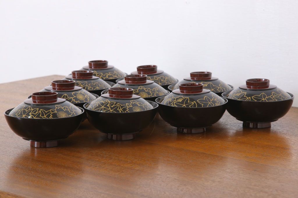 アンティーク雑貨　和製アンティーク　木製蒔絵椀10客セット(漆器)