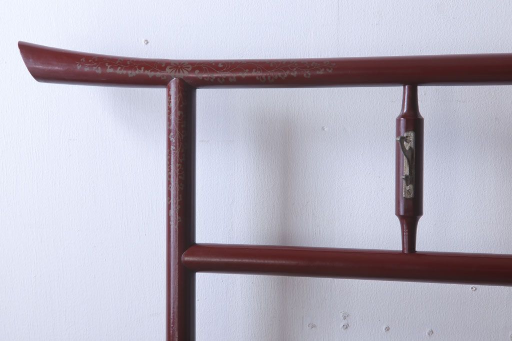 アンティーク雑貨　漆塗り　古い木のフック付き和製アンティーク衣桁