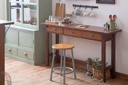 レトロ家具　昭和レトロ　古い木のシンプルな平机(デスク・作業台)(3)