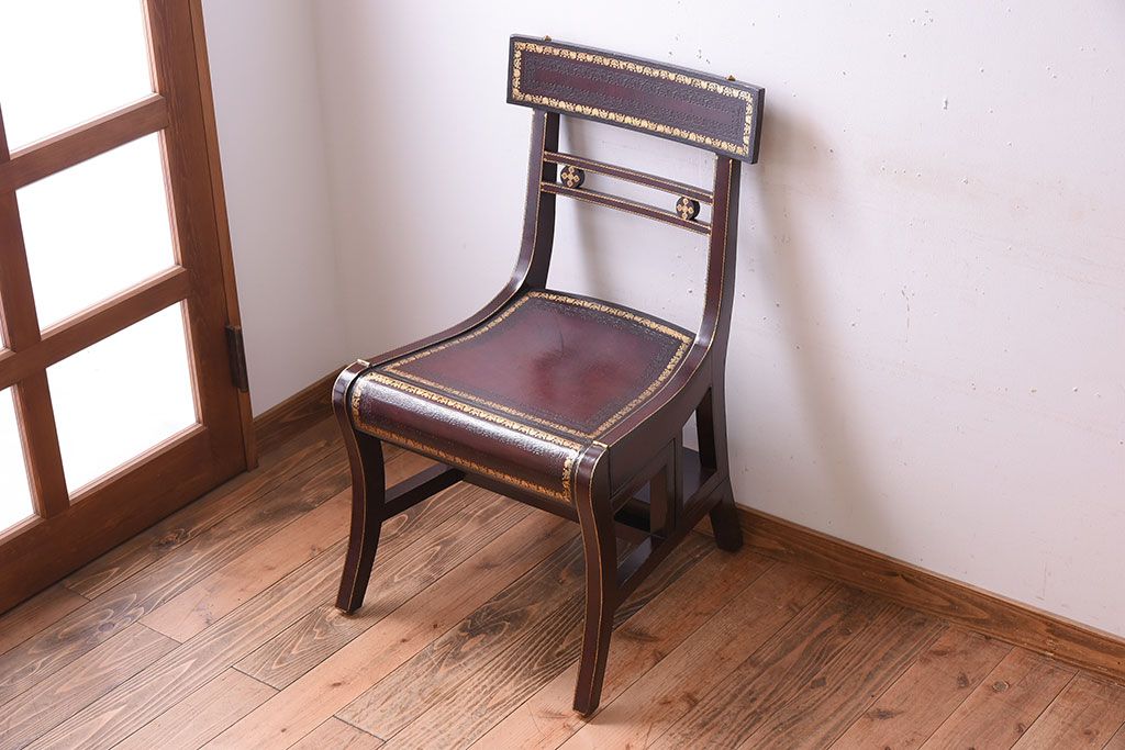アンティーク家具　イギリス　MAITLAND-SMITH(メートランドスミス)　革張り　ステップチェア