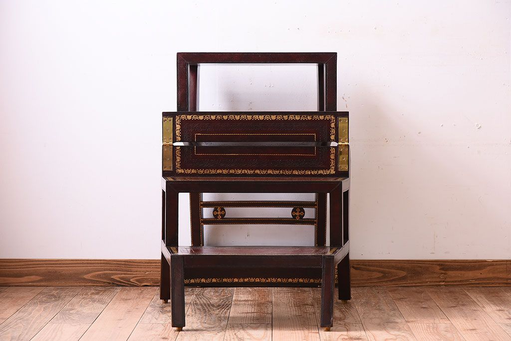 アンティーク家具　イギリス　MAITLAND-SMITH(メートランドスミス)　革張り　ステップチェア