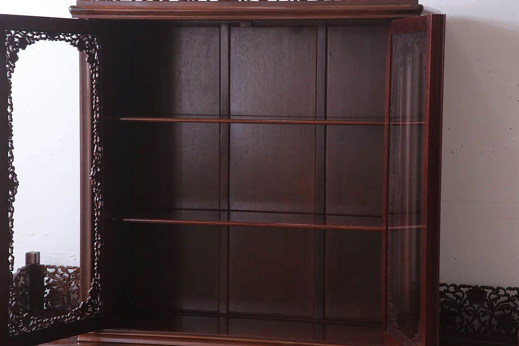 中古　民芸家具　高級品!彫刻が素晴らしい唐木飾り棚(キャビネット)(定価198万円)