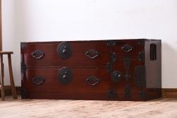 アンティーク家具　前面栗材!桜丸金具の時代箪笥ローボード(米沢箪笥・衣装箪笥)(1)