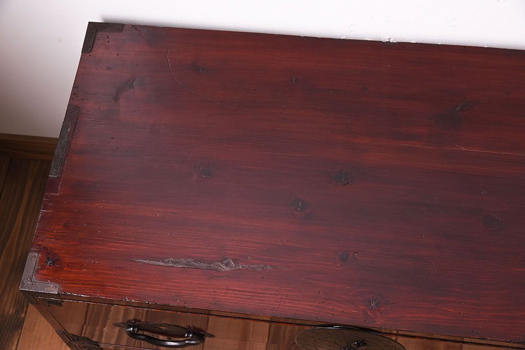 アンティーク家具　前面栗材!桜丸金具の時代箪笥ローボード(米沢箪笥・衣装箪笥)(1)