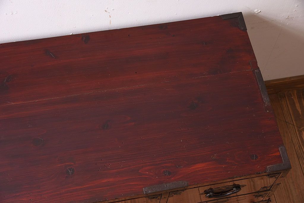 アンティーク家具　前面栗材!桜丸金具の時代箪笥ローボード(米沢箪笥・衣装箪笥)(1)