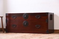 アンティーク家具　前面栗材!桜丸金具の時代箪笥ローボード(米沢箪笥・衣装箪笥)(2)