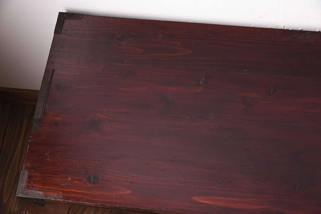 アンティーク家具　前面栗材!桜丸金具の時代箪笥ローボード(米沢箪笥・衣装箪笥)(2)