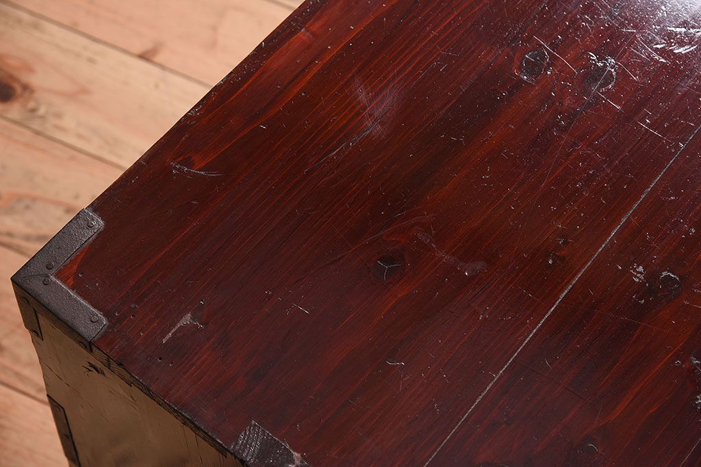 アンティーク家具　前面栗材!桜丸金具の時代箪笥ローボード(米沢箪笥・衣装箪笥)(2)