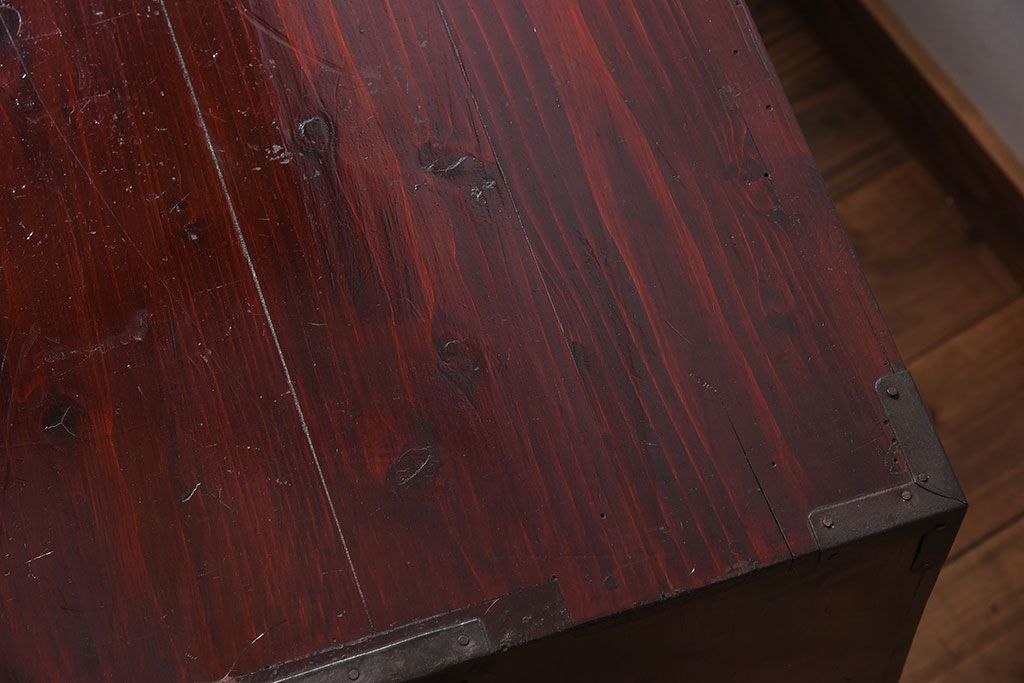 アンティーク家具　前面栗材!桜丸金具の時代箪笥ローボード(米沢箪笥・衣装箪笥)(2)