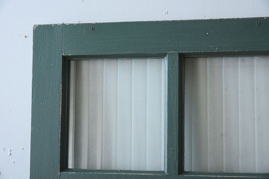 銀モールガラス入り!くすんだグリーンペイントの小ぶりなドア(扉・窓)