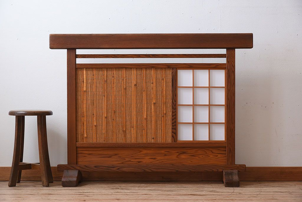 高級杉材製!和製アンティークの障子入り衝立(パーテーション)