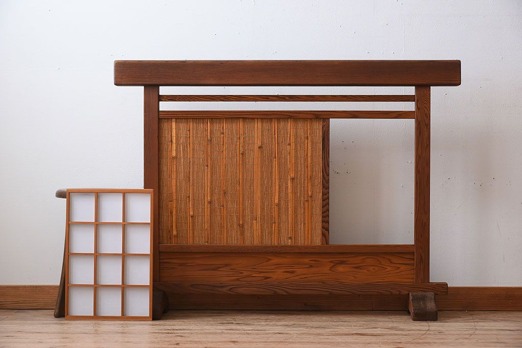 高級杉材製!和製アンティークの障子入り衝立(パーテーション)