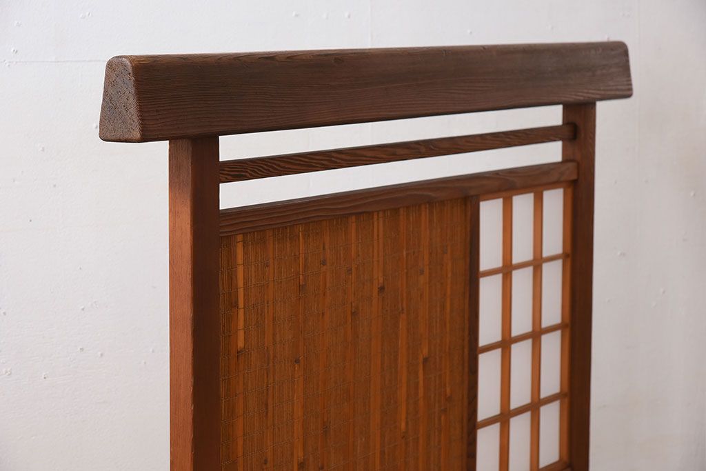 高級杉材製!和製アンティークの障子入り衝立(パーテーション)