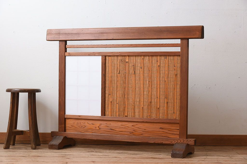 高級杉材製!和製アンティークの障子入り衝立(パーテーション)