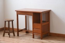 レトロ家具　タモ材製!レトロな和製アンティークの片袖机(デスク)
