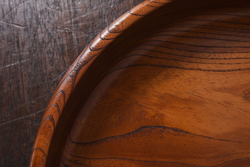 和製アンティーク　欅材!漆塗りが美しい古い木製丸盆(2)