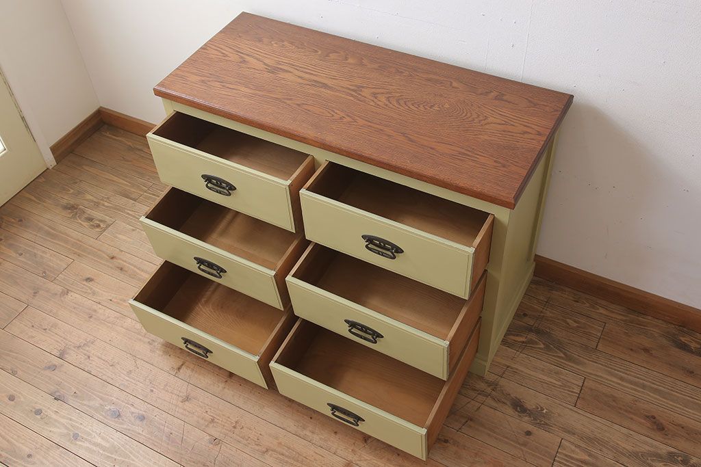 レトロ家具　ナラ材製!レトロなペイントチェスト