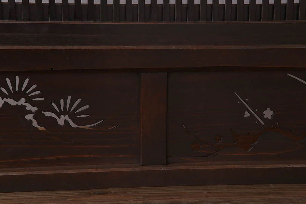 透かし彫り入り!和製アンティークの裏ガラス入り衝立(パーテーション)