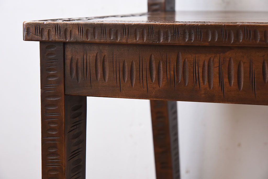 中古美品　伝統工芸　軽井沢彫りの上質なダイニングチェア(椅子)(定価約16万円)(3)