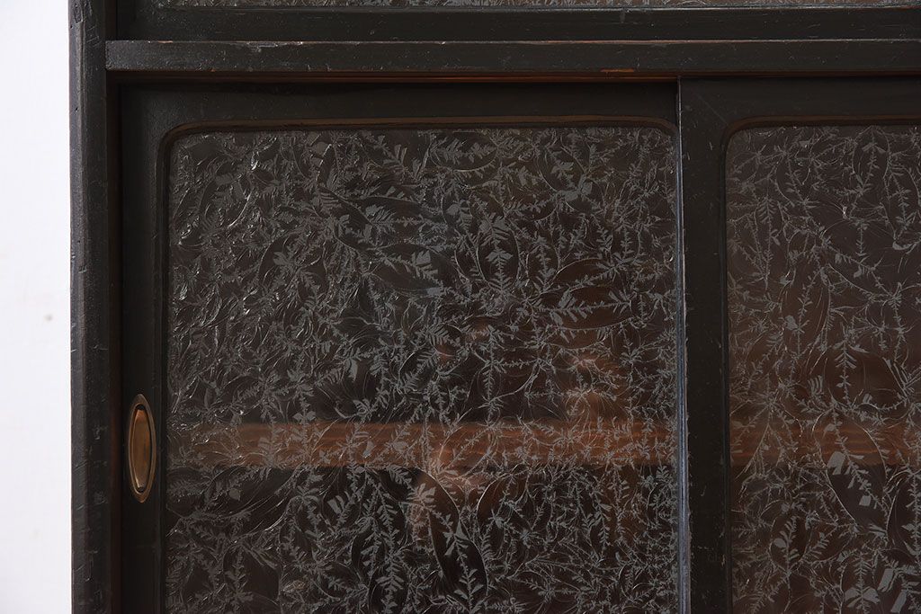 アンティーク家具　結霜ガラス入り!和製アンティークの古い茶箪笥