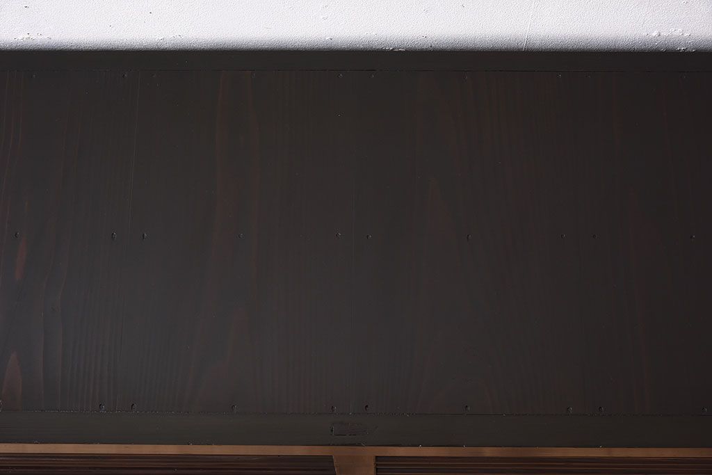 アンティーク家具　六尺　古民具・骨董　横桟ガラス引き戸の水屋箪笥ローボード(食器棚、収納棚、テレビ台、キャビネット)