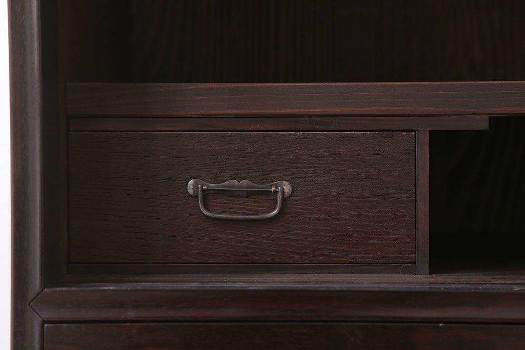 アンティーク家具　和製アンティーク　前面唐木・黒檀材!脚付きの大ぶりローボード(ハーモニカたんす・音色箪笥)