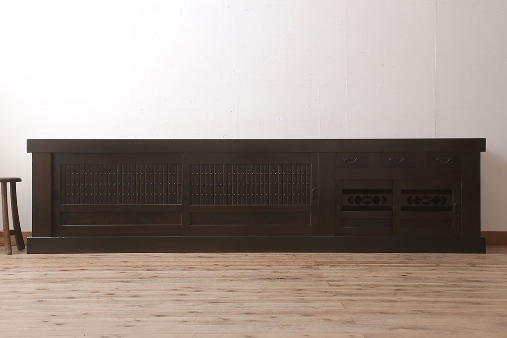 アンティーク家具　特大サイズ!アンティーク九尺水屋箪笥ローボード(テレビ台、キャビネット、収納棚)