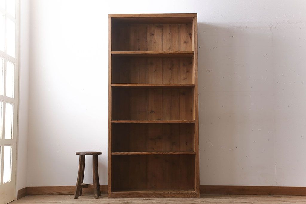 アンティーク家具　杉材製　古い木味のシンプルでナチュラルな本棚(飾り棚)