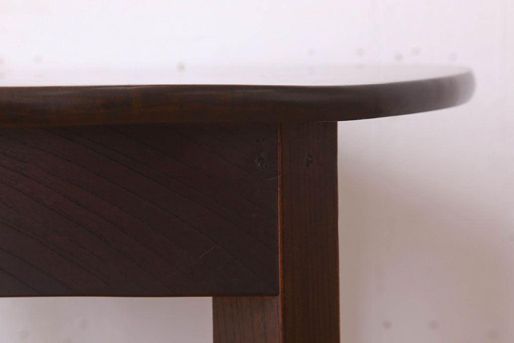 アンティーク家具　総欅材　天板一枚板　古い木製のラウンドテーブル