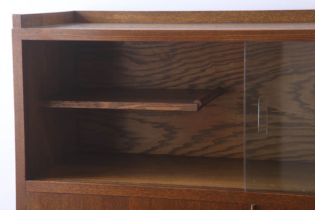 レトロ家具　昭和レトロ　シンプルデザインの古いナラ材製本箱(ブックケース)