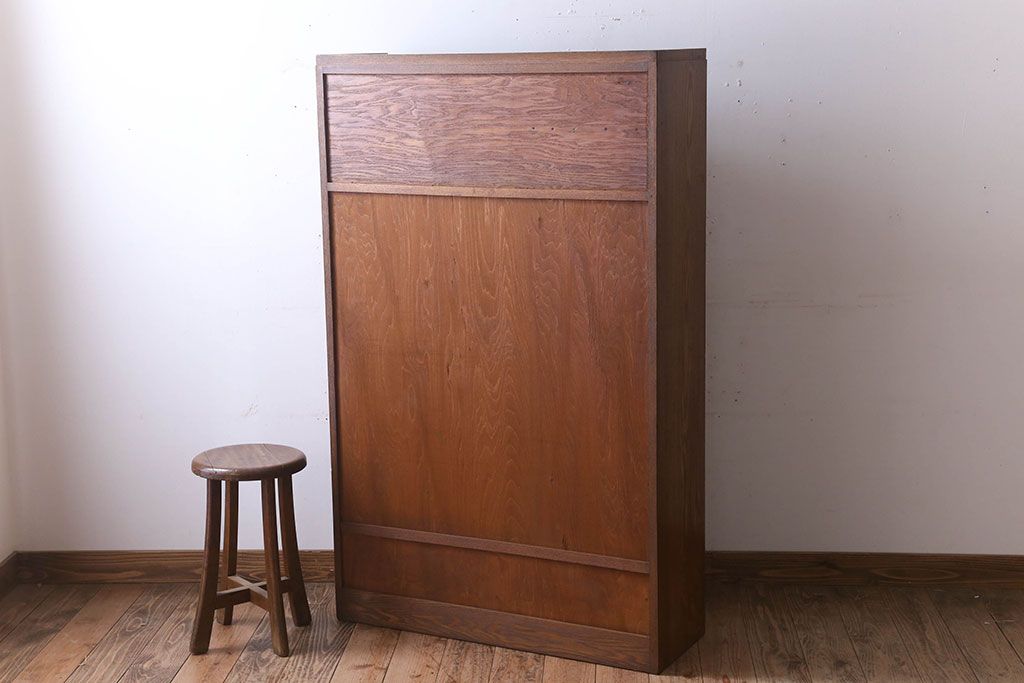 レトロ家具　昭和レトロ　シンプルデザインの古いナラ材製本箱(ブックケース)