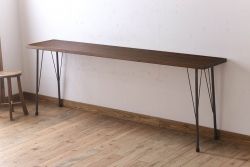 アンティーク家具　天板一枚板　ラワン材　シンプルな鉄脚テーブル(2)
