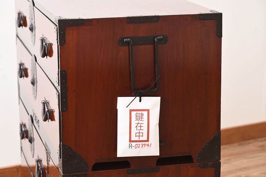 和製アンティーク　引き手特注　極美品!前面栗材製の最上重ね箪笥
