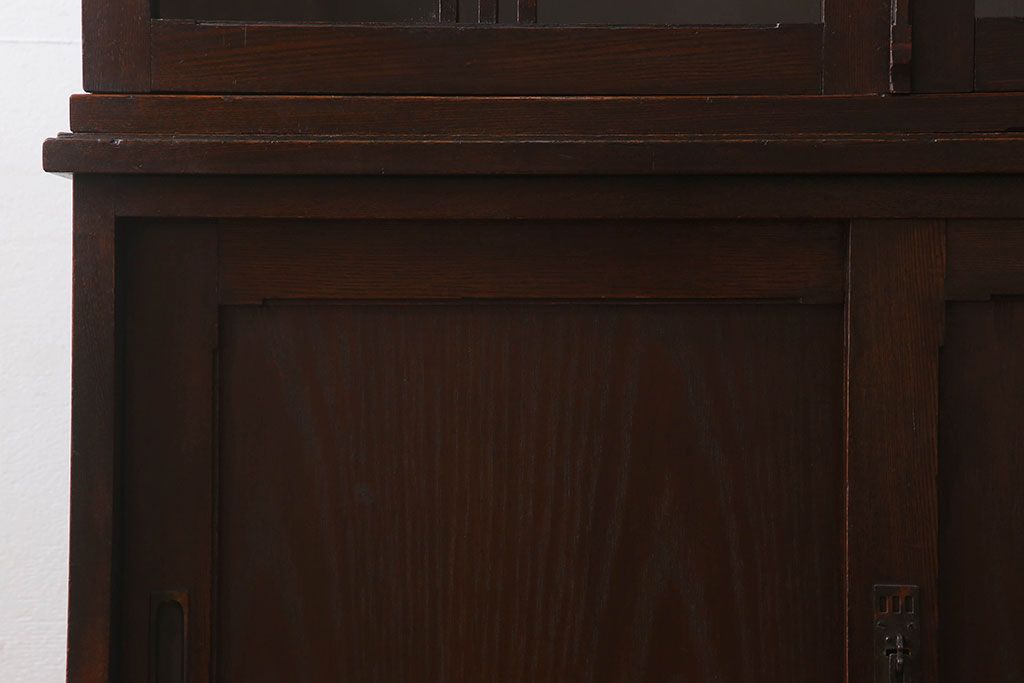 アンティーク家具　大正ロマン　象嵌入り　栓材製　古い木のアンティーク重ね食器棚