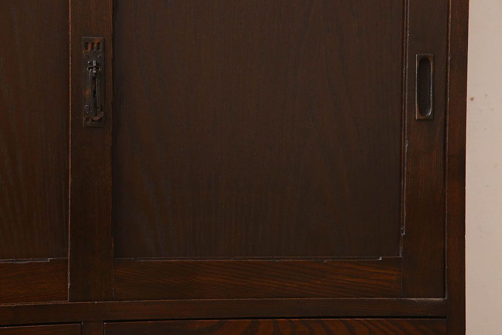 アンティーク家具　大正ロマン　象嵌入り　栓材製　古い木のアンティーク重ね食器棚