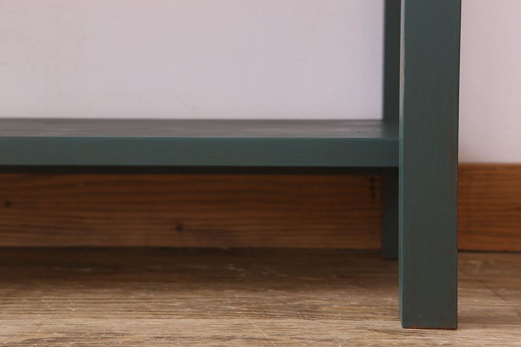 レトロ家具　昭和レトロ　古い木のシンプルな薄型サイドテーブル(平机・コンソールテーブル)(2)
