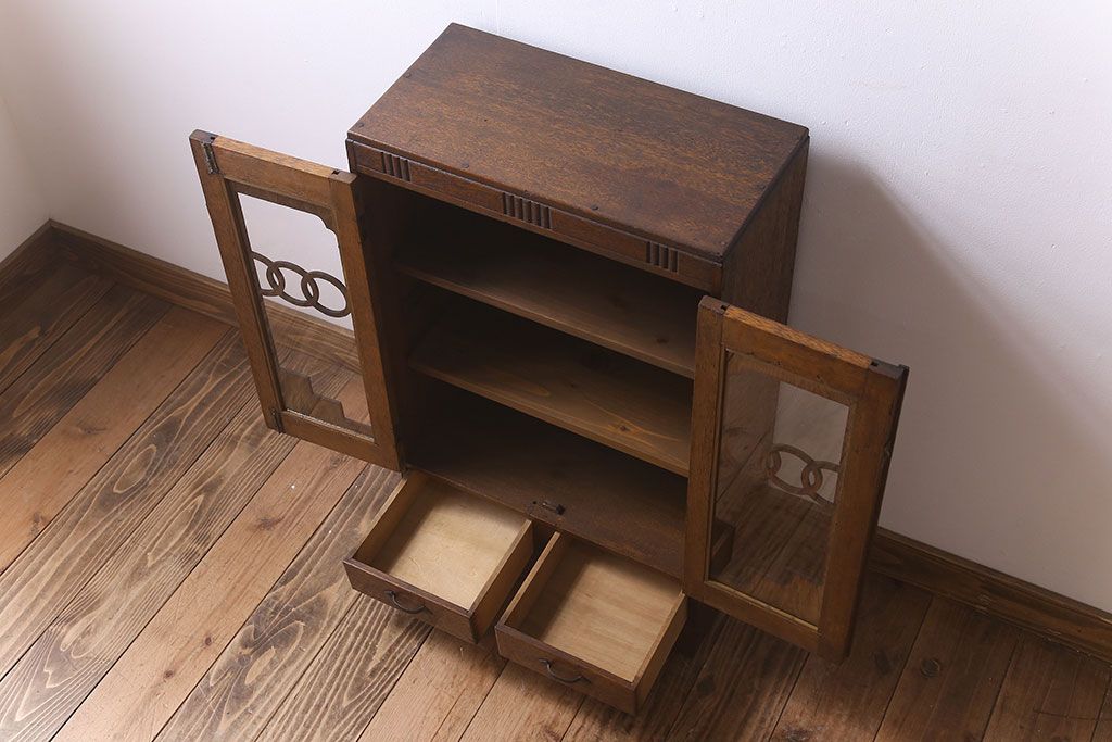 レトロ家具 昭和レトロ 古い木製のアンティーク本箱(ブック